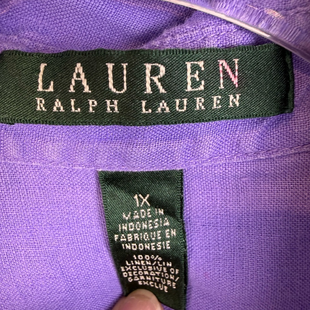 Ralph Lauren womens periwinkle linen button up shirt 1X - Picture 8 of 8